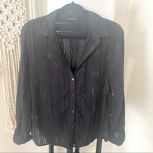 Banana Republic Black Eyelet Button Down Blouse